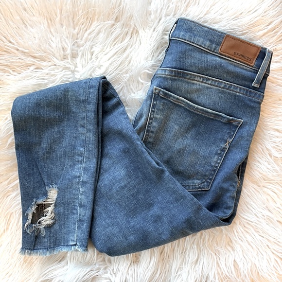 Express High Rise Distressed / Ripped Ankle Leggings / Jeans - Picture 3 of 6